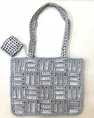 Squares Can Tabs Handbag ( With Small Pouch as a Gift ) / 25*30 cm /  شنطة كانز مربعات ( مع هدية كيس صغير )