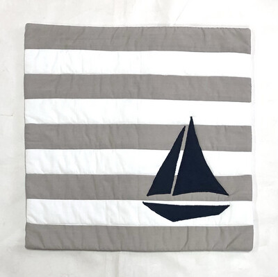 Applique Cushion Cover ( Marine Gray Stripes )/ 45*45 cm / كيس خددية ابليك (بحري رمادي مقلم)