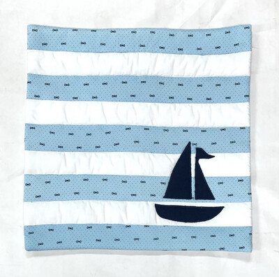 Applique Cushion Cover ( Blue Marine Stripes )/ 45*45 cm / كيس خددية ابليك ( بحري ازرق مقلم )