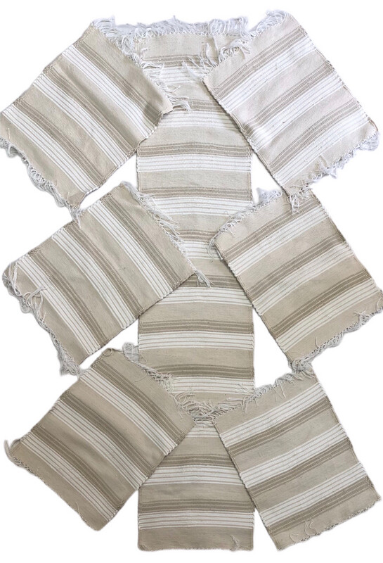 Set of 7 Woven Thread &amp; Rags Placemats / 35*45 cm + 35*150 cm / طقم سفرة خيوط و قماش ٧ قطع