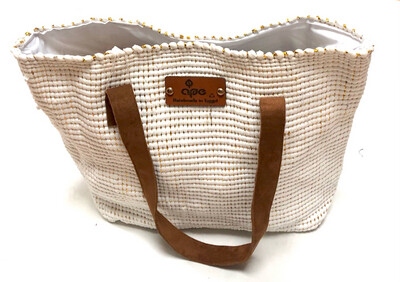 Woven Bag- Fabric With Gifts Ribbons ( Golden) / 30*45 cm / شنطة من قماش منسوج مع شرائط الهدايا ( ذهبي )