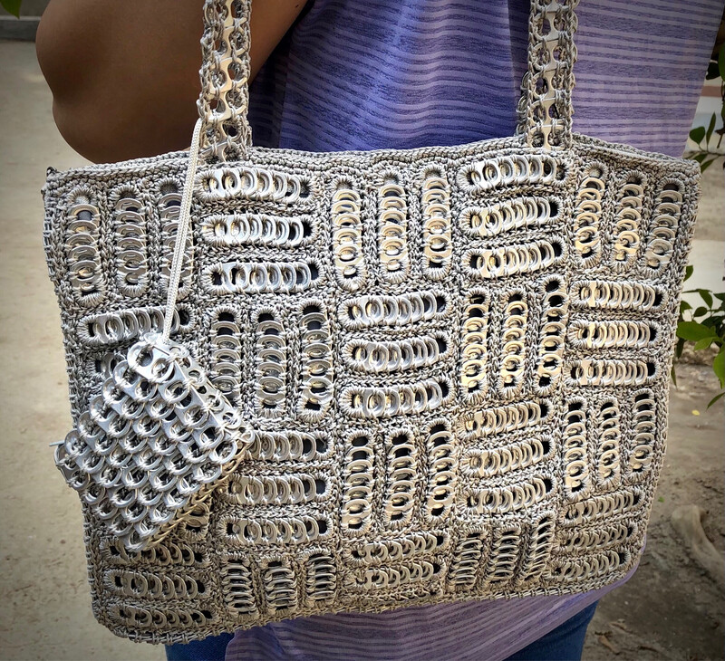 Squares Can Tabs Handbag ( With Small Pouch as a Gift ) / 25*30 cm /  شنطة كانز مربعات ( مع هدية كيس صغير )