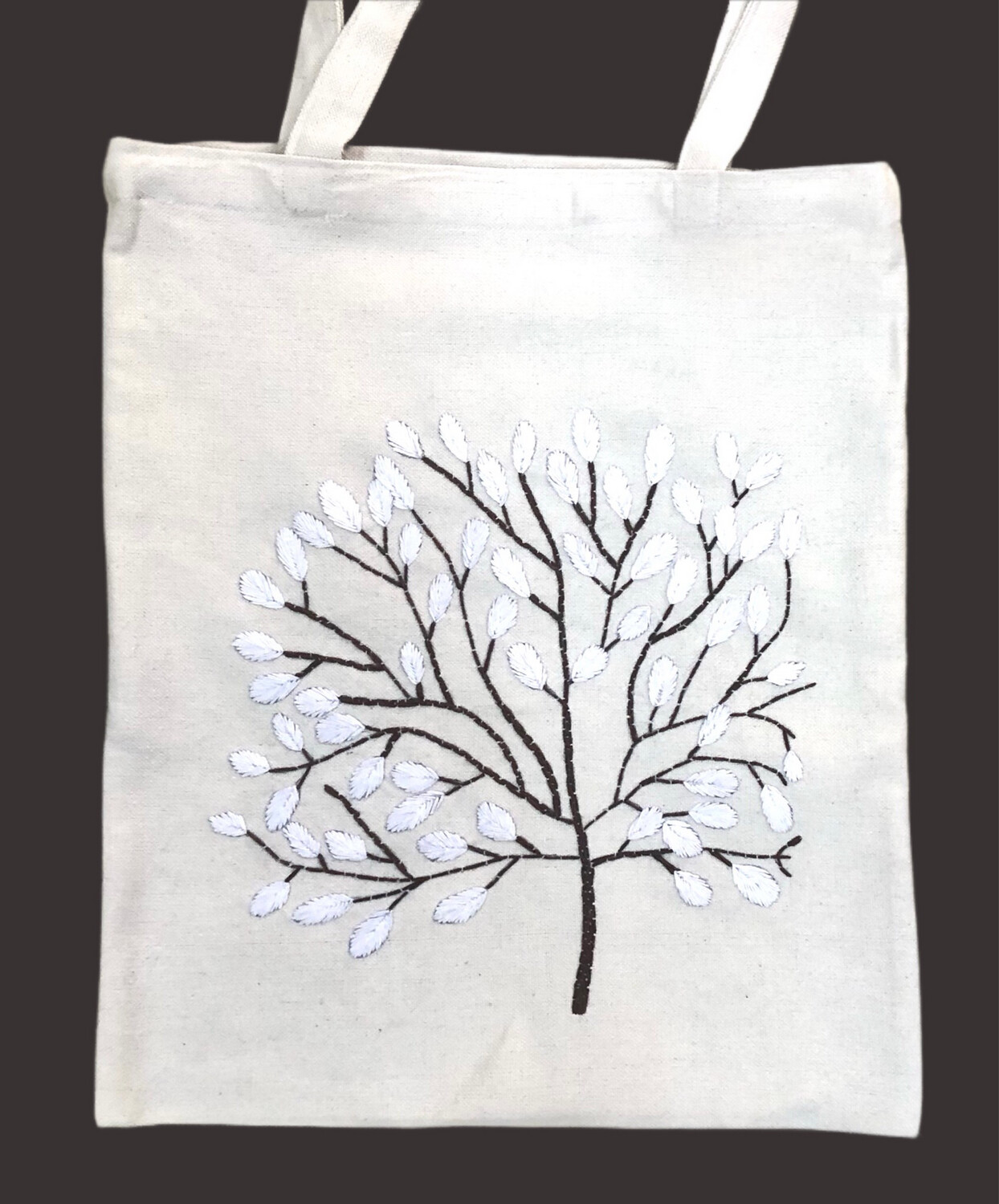 Embroidered bag -white Tree / 38×47 cm. / شنطة تطريز - شجرة بيضاء