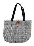 Woven Bag- Fabric With Video Tapes - Leather Handel / 30*45 cm / شنطة من قماش منسوج مع شرائط الڤيديو - بيد جلد