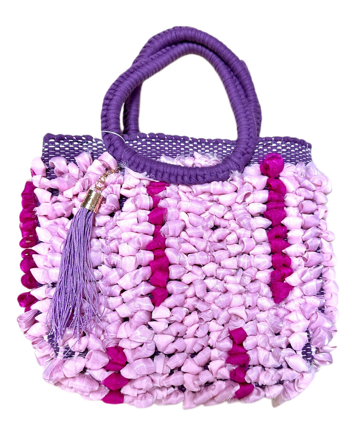 Woven Bag With Ribbons / 25*25 cm / شنطة نسيج بشرائط نايلون
