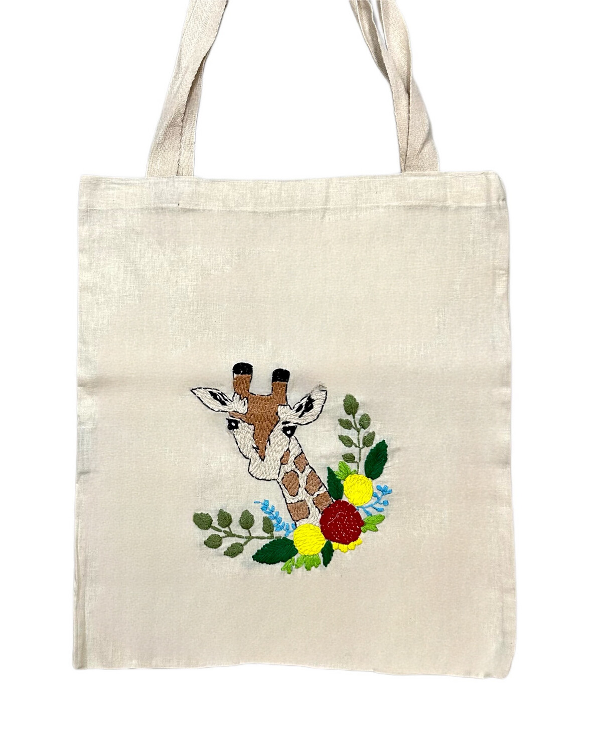 Embroidered Bag - Giraffe With Flowers / 38 × 47 cm / شنطة تطريز - زرافة بورد