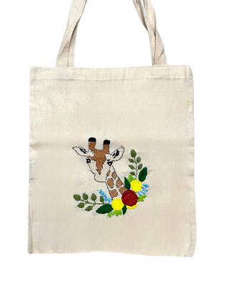 Embroidered Bag - Giraffe With Flowers / 38 × 47 cm / شنطة تطريز - زرافة بورد