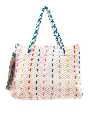 Woven Tote Bag With Colored Ribbons / 32*40 cm / شنطة نسيج بشرائط ملونة