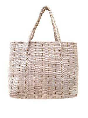 Woven Tote Bag With Golden or Silver Ribbons / 32*40 cm / شنطة نسيج بشرائط ذهبية او فضية