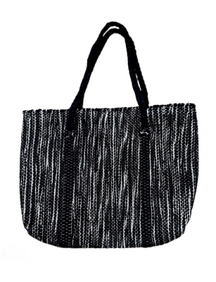 Fabric Woven Lined Bag With Silver Ribbon / 40*50 cm / شنطة نسيج قماش مع شرائط فضية مبطنة