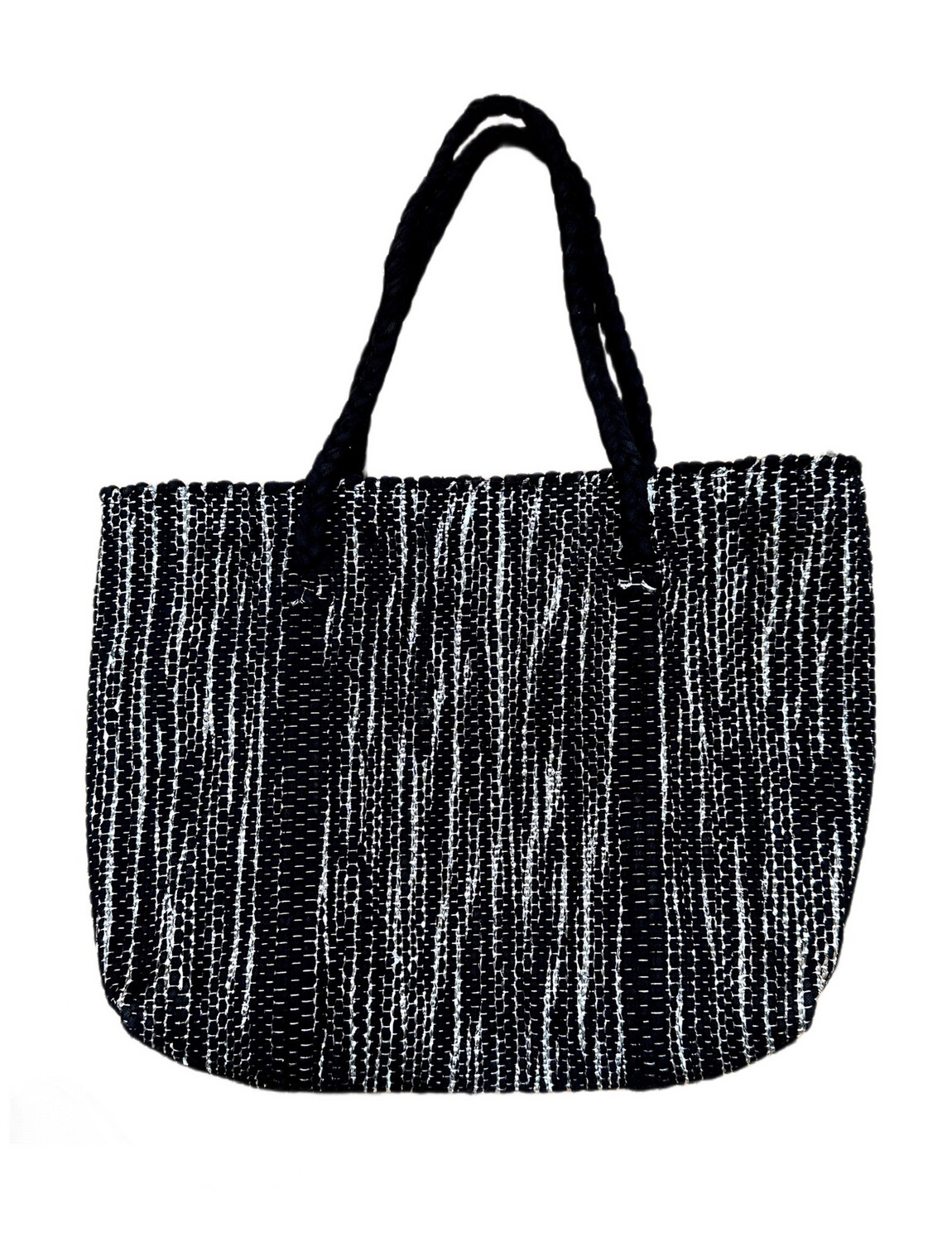 Fabric Woven Lined Bag With Silver Ribbon / 40*50 cm / شنطة نسيج قماش مع شرائط فضية مبطنة