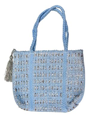 Woven Tote Bag With Golden or Silver Ribbons ( Large Stitches ) / 32*40 cm / شنطة نسيج بشرائط ذهبية او فضية ( غرزة عريضة )