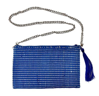 Woven Bag With Silver Ribbons / 20*30 cm /شنطة نسيج بشرائط فضية