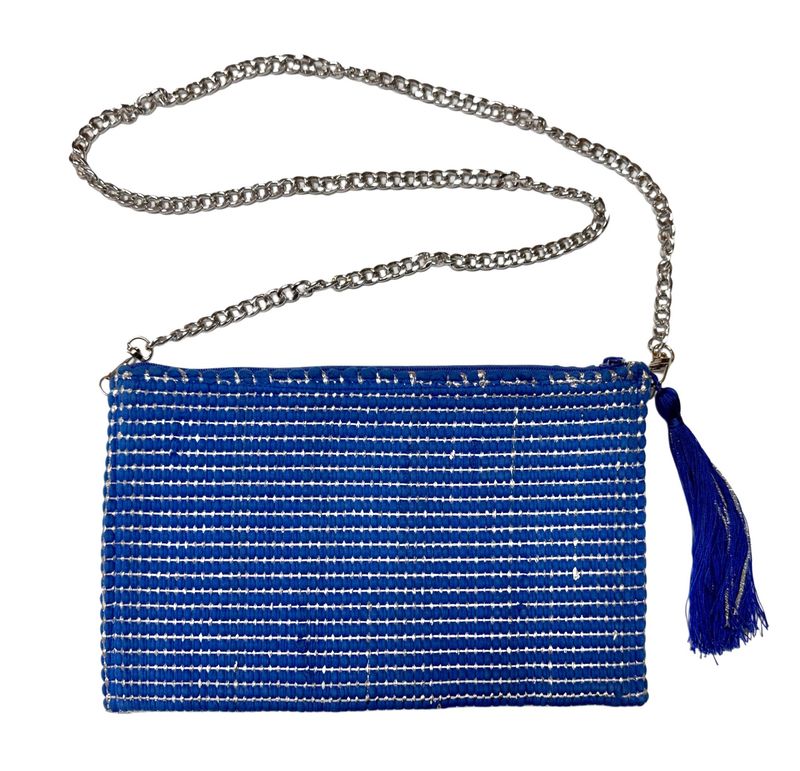 Woven Bag With Silver Ribbons / 20*30 cm /شنطة نسيج بشرائط فضية