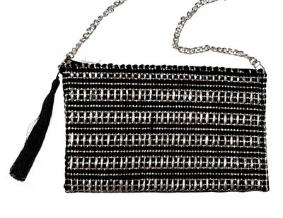 Woven Bag With Silver Ribbons / 20*30 cm /شنطة نسيج بشرائط فضية