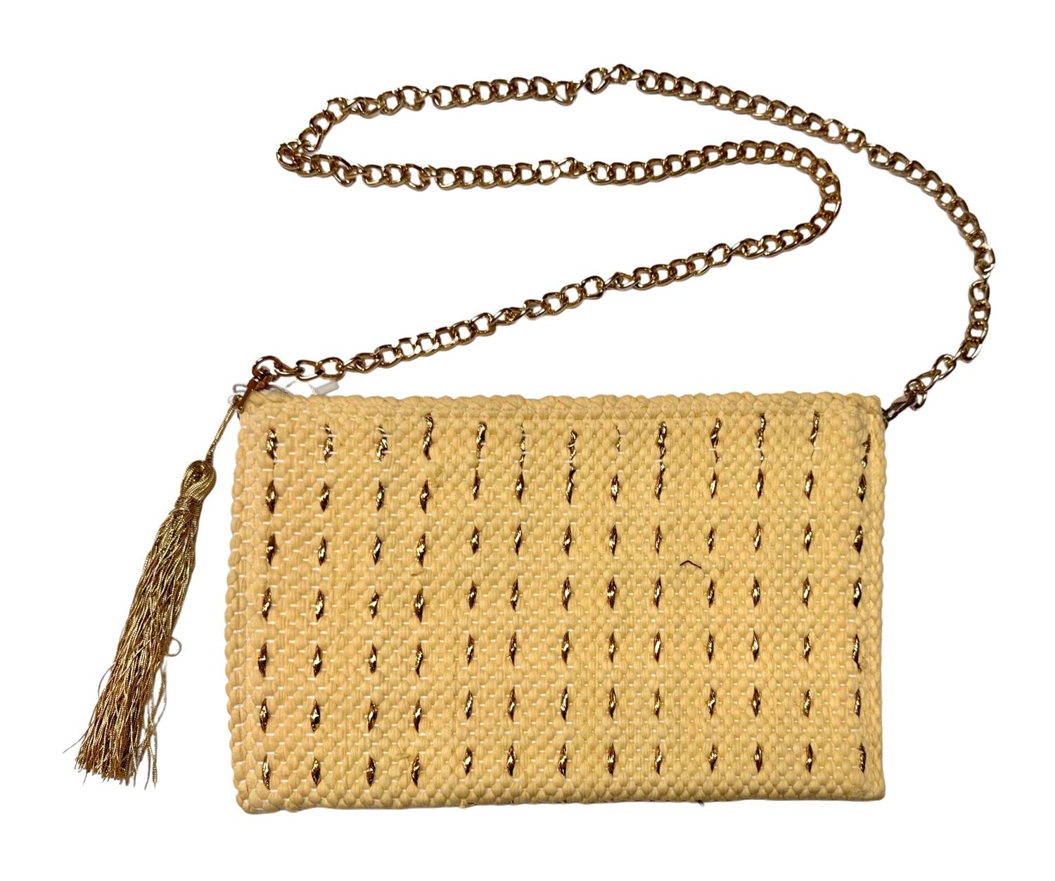 Woven Bag With Silver Ribbons Stitches / 20*30 cm / شنطة نسيج بغرز من شرائط فضية