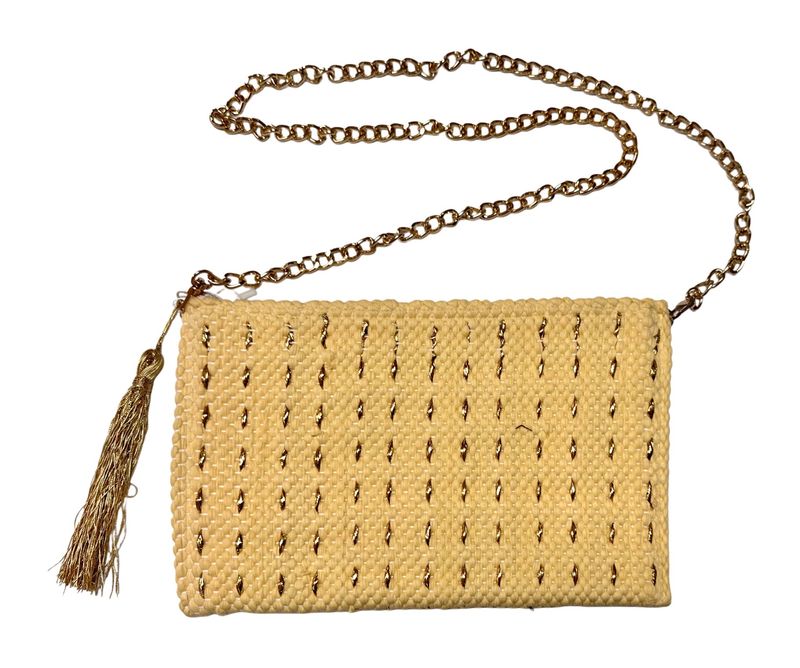 Woven Bag With Silver Ribbons Stitches / 20*30 cm / شنطة نسيج بغرز من شرائط فضية