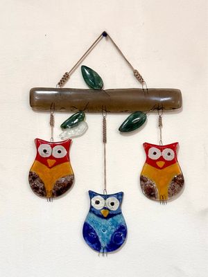 Glass Owls Wall Hanging / 26*33 cm / عليقة حائط بوم زجاجي
