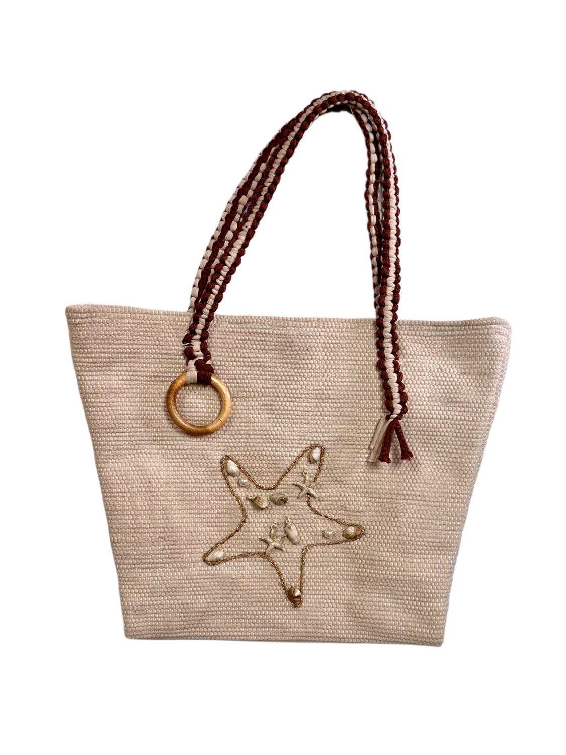 Weaving Bag With Stars And Shells / 40*45 cm / شنطة نسيج مضاف اليها نجوم و قواقع