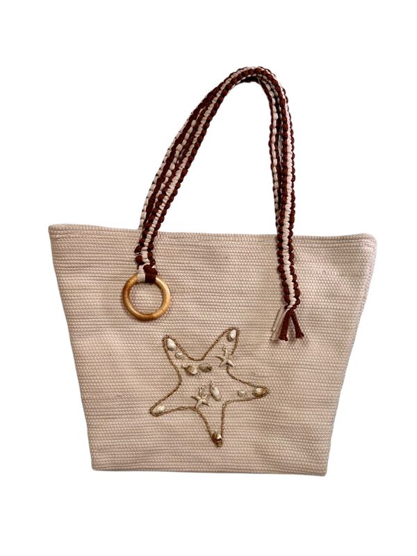 Woven Bag With Stars And Shells / 40*45 cm / شنطة نسيج مضاف اليها نجوم و قواقع