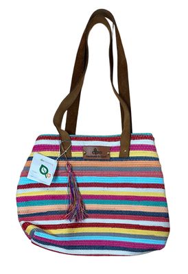 Woven Bag With Leather Handel / 35*35 cm / شنطة نسيج بيد جلد