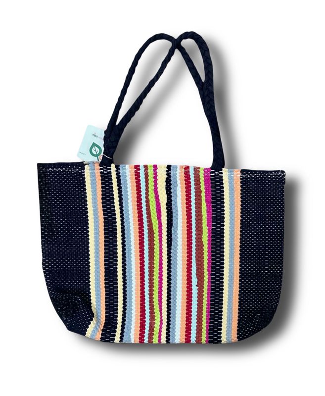 Woven Bag Plane Color With Striped Colors / 35*45 cm / شنطة نسيج لون سادة بالوان مقلمة