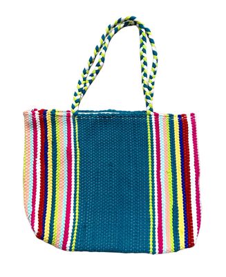 Woven Bag One Color With Striped Colors / 35*45 cm / شنطة نسيج لون واحد بالوان مقلمة
