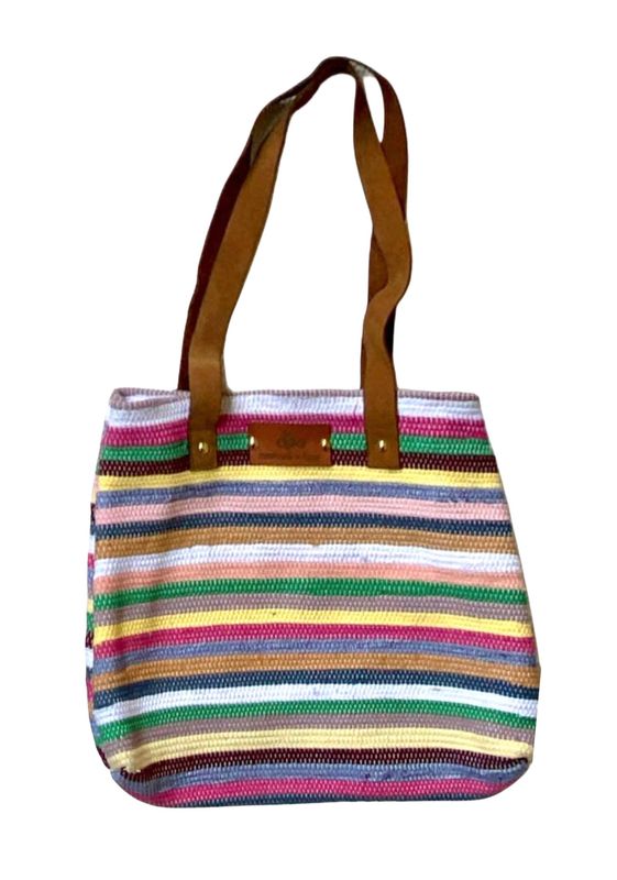 Woven Bag With Leather Handel / 35*35 cm / شنطة نسيج بيد جلد