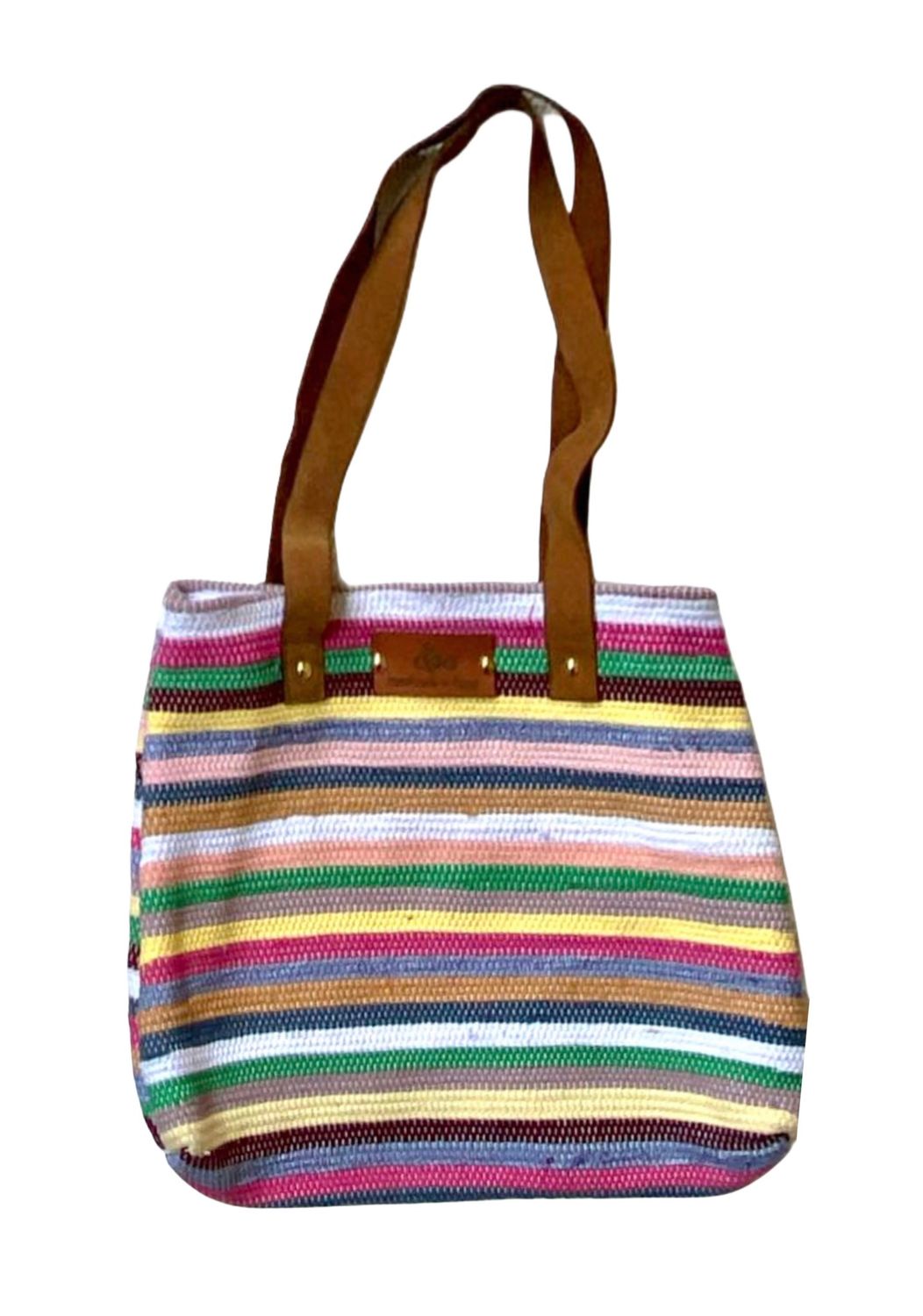 Woven Bag With Leather Handel / 35*35 cm / شنطة نسيج بيد جلد