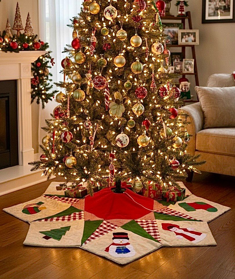 Patchwork &amp; Applique Tree Skirt / 100 cm / قاعدة شجرةباتشورك و ابليك