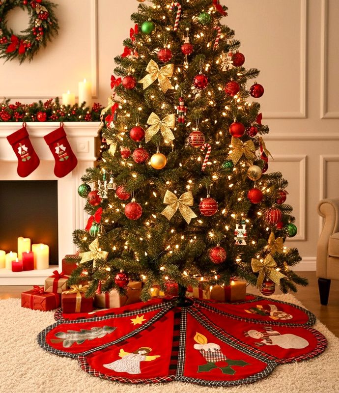 Applique Tree Skirt / 120 cm / قاعدة شجرة ابليك