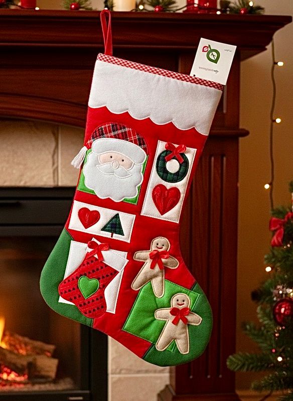 Patchwork &amp; Applique Christmas Stocking / 25*45 cm / جورب كريسماس باتشورك