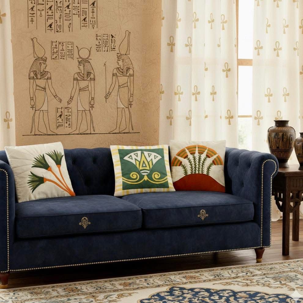 Cushion Cover With Egyptian Applique / 45*45 cm / كيس خددية بابليك مصري قديم