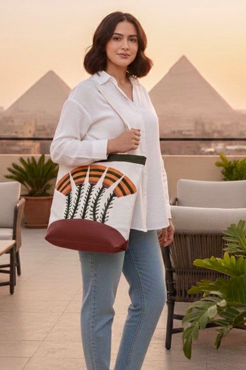 Bag With Papyrus Applique / 40*40 cm / شنطة بابليك نبات البردي