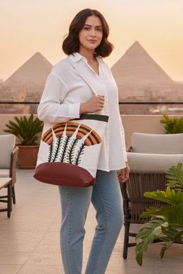 Bag With Papyrus Applique / 40*40 cm / شنطة بابليك نبات البردي