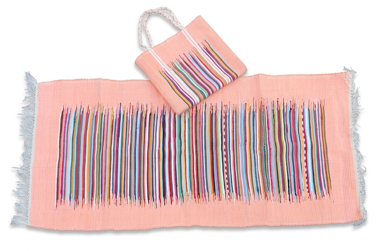  Beach or Picnic Set ( Flame ) : Rag Rug + Bag / 80*160 cm + 40*45 cm / طقم بلاچ ٢ قطعة ( برواز ) : سجادة + شنطة  