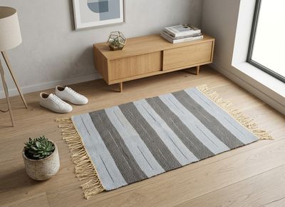 Woven Rug ( 2 Colors Striped - Flash ) / 70*100 cm / دواسة نسيج ( مقلمة٢ لون - بقطع صغيرة )