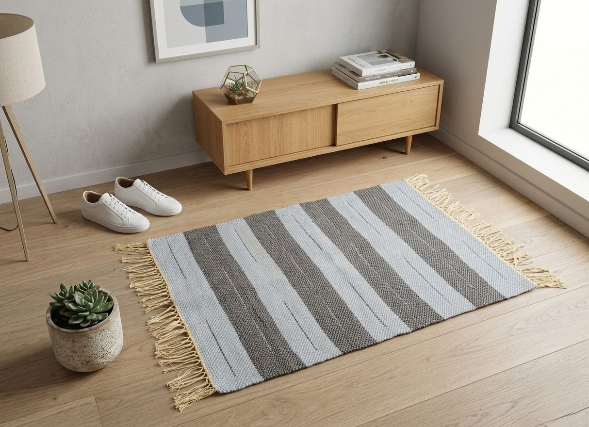 Woven Rug ( 2 Colors Striped - Flash ) / 70*100 cm / دواسة نسيج ( مقلمة٢ لون - بقطع صغيرة )