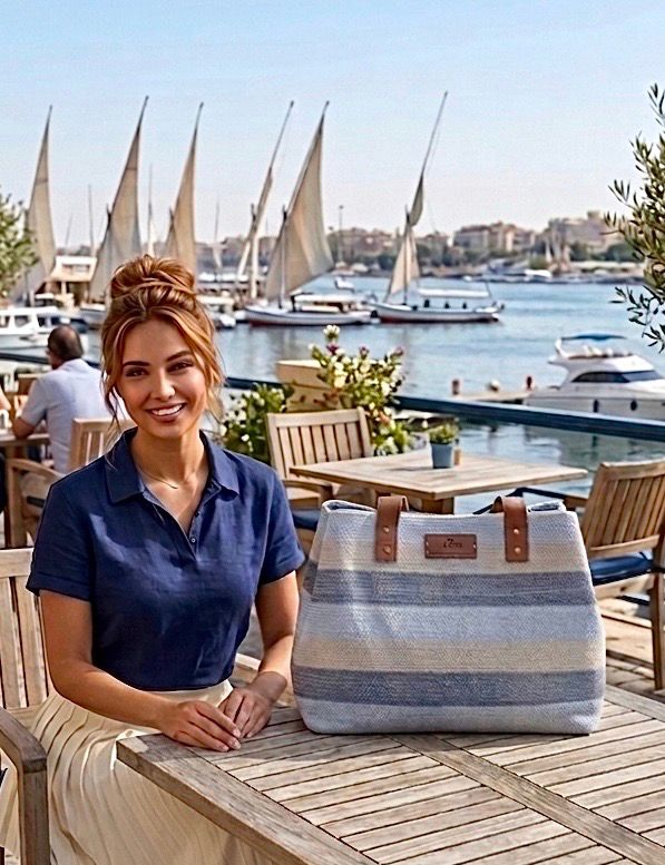 Woven Bag With Leather Handel / 35*35 cm / شنطة نسيج بيد جلد