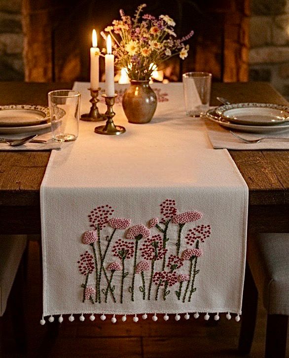 Hand Embroidered Table Runner / 50*150 cm / مفرش سفرة مطرز يدويًا