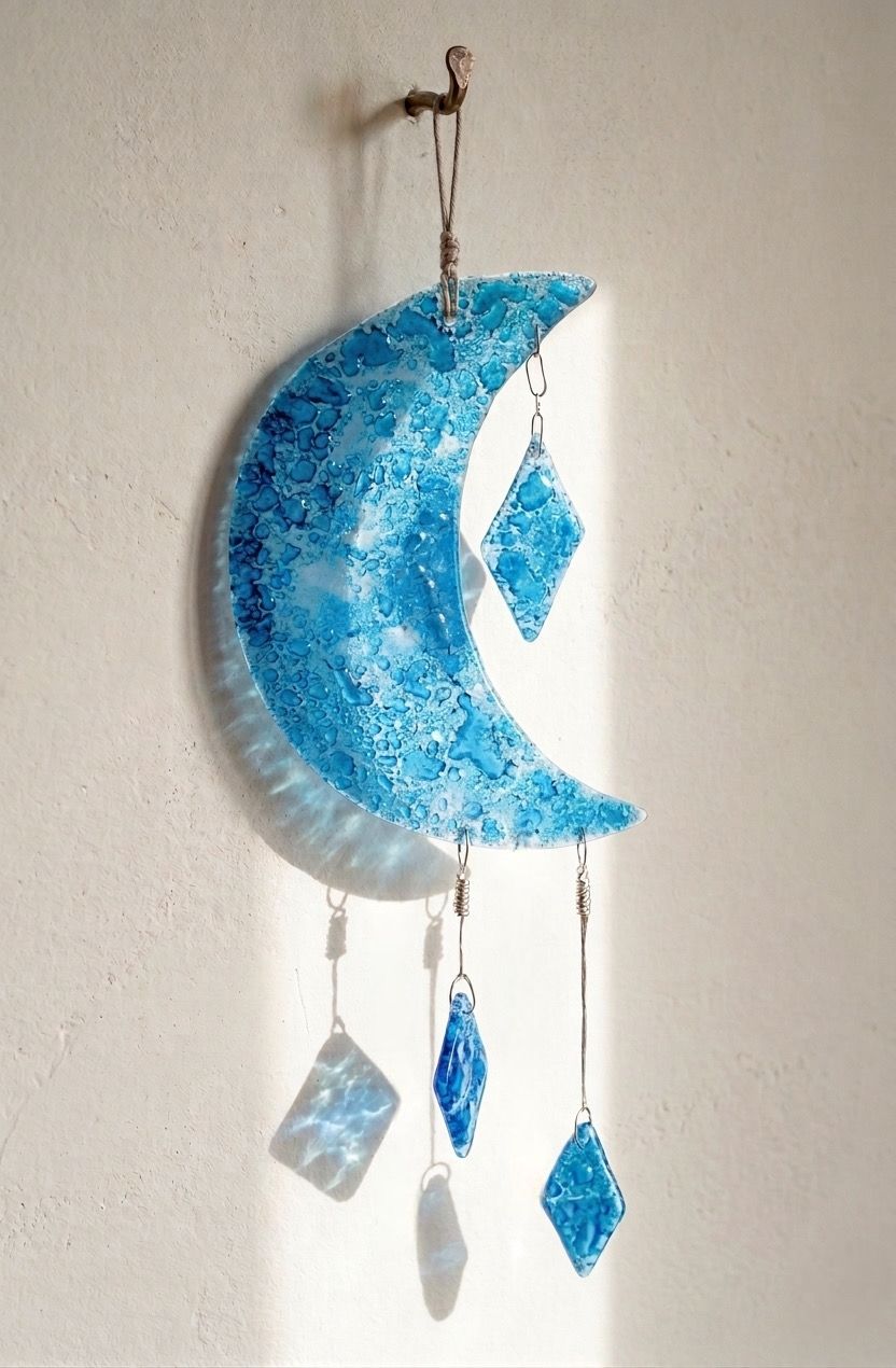 Glass Crescent Wall Hanging / 13*30 cm / علاقة حائط هلال من الزجاج