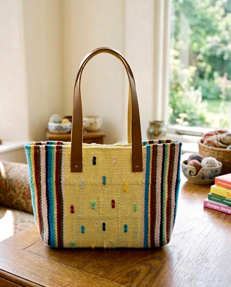 Woven Bag With Striped Colors / 30*45 cm /شنطة نسيج بالوان مقلمة
