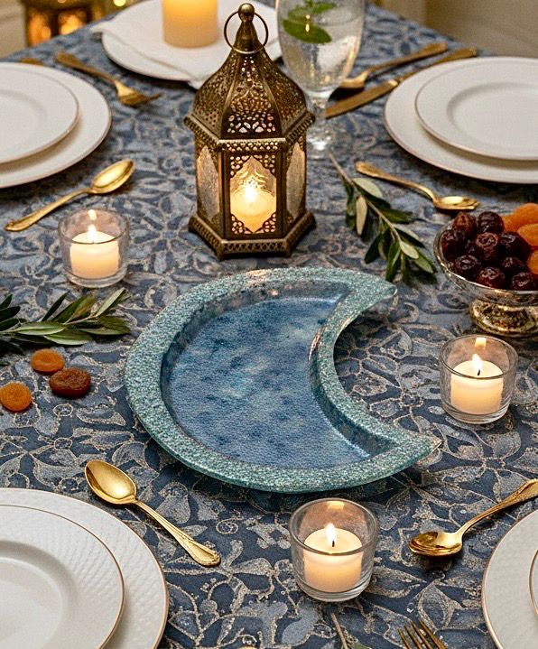 Glass Crescent Plate - Blue / 28*45 cm / طبق هلال من الزجاج - ازرق