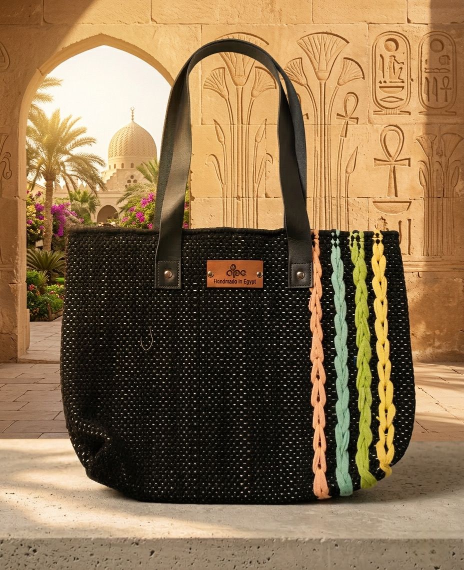 Woven Bag With Striped Colors On The Side / 30*45 cm / شنطة نسيج بالوان مقلمة من الجانب