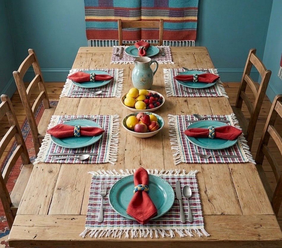 Set of 6 Woven Rags Placemats ( Striped Colors )/ 35*45 cm / طقم سفرة قماش منسوج ٦ قطع ( الوان مقلمة )