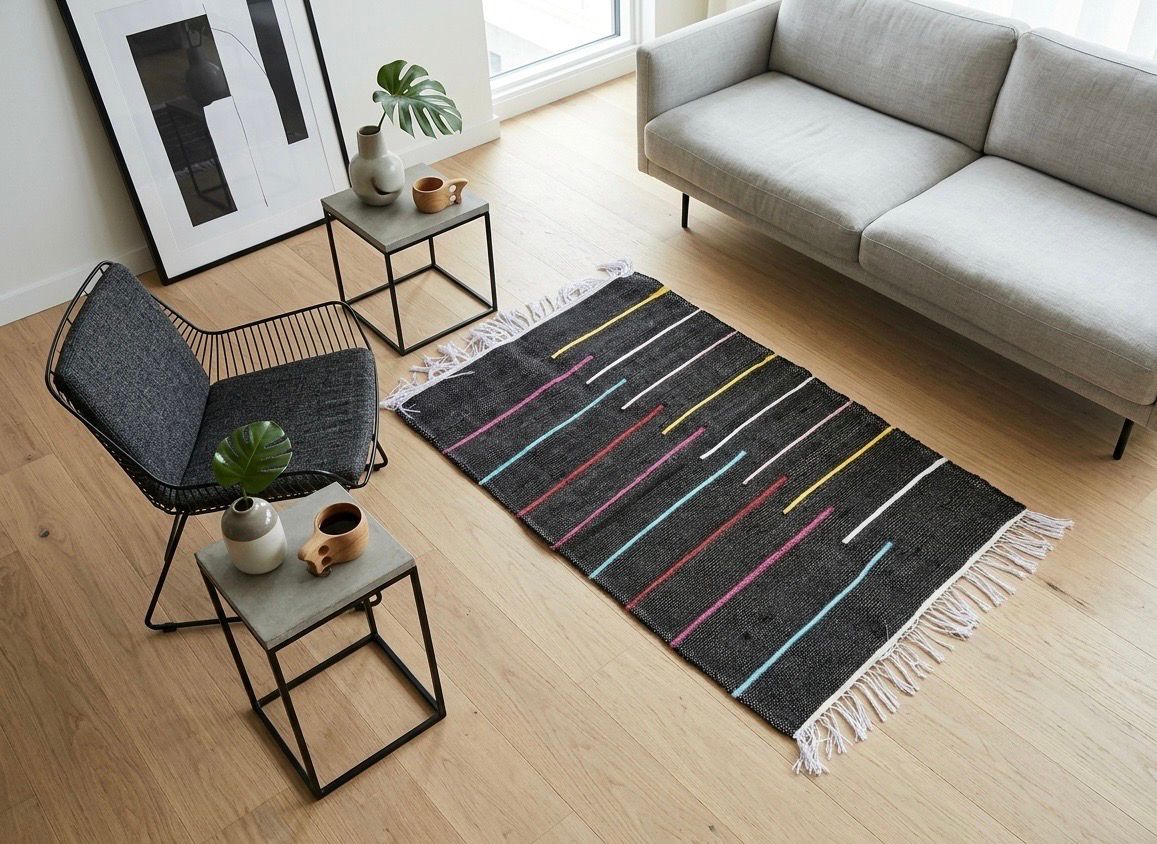 Woven Rug ( Plain With Colorful Lines ) / 70*100 cm / دواسة نسيج ( سادة مع خطوط ملونة )