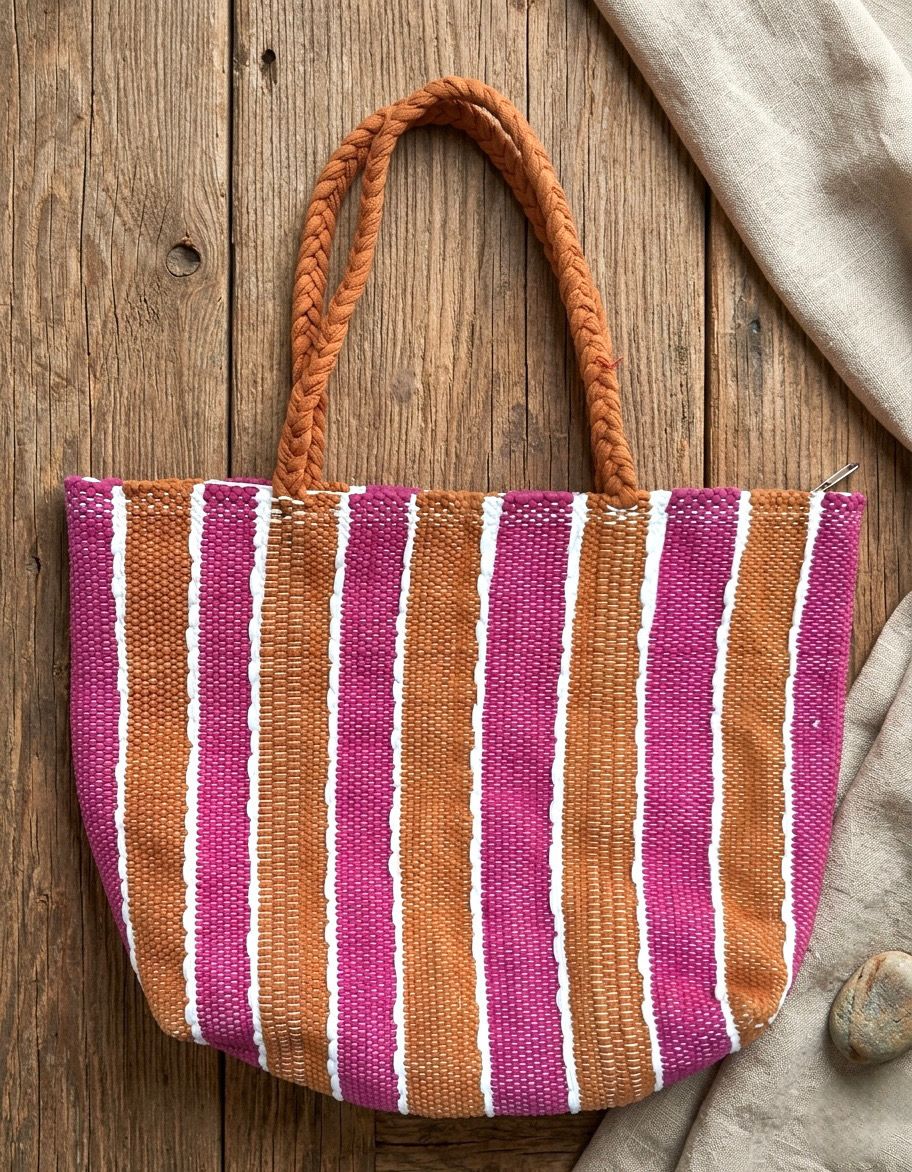 Woven Padded Striped Bag / 40*40 cm / شنطة نسيج مبطنة مقلمة