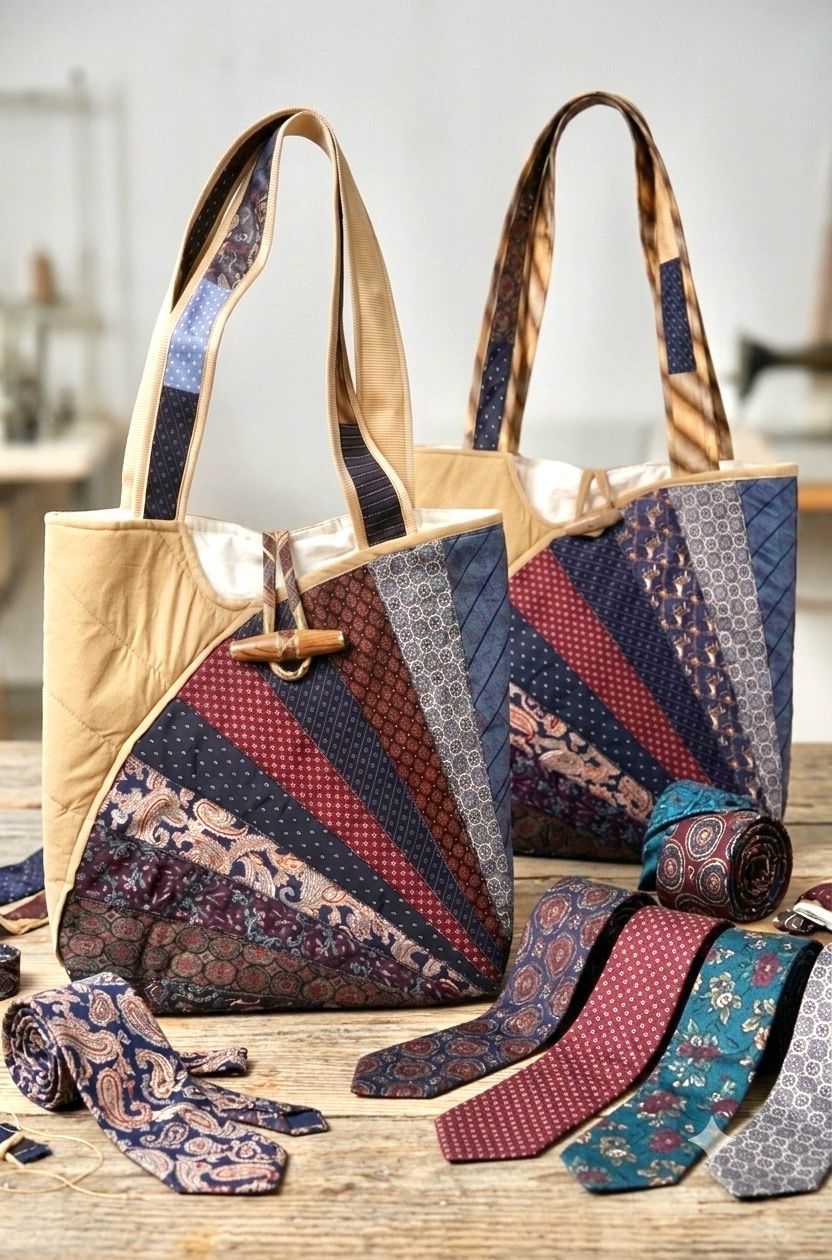 Patchwork Ties Fan Bag / 40*40 cm / شنطة باتشورك كرافتات مروحة