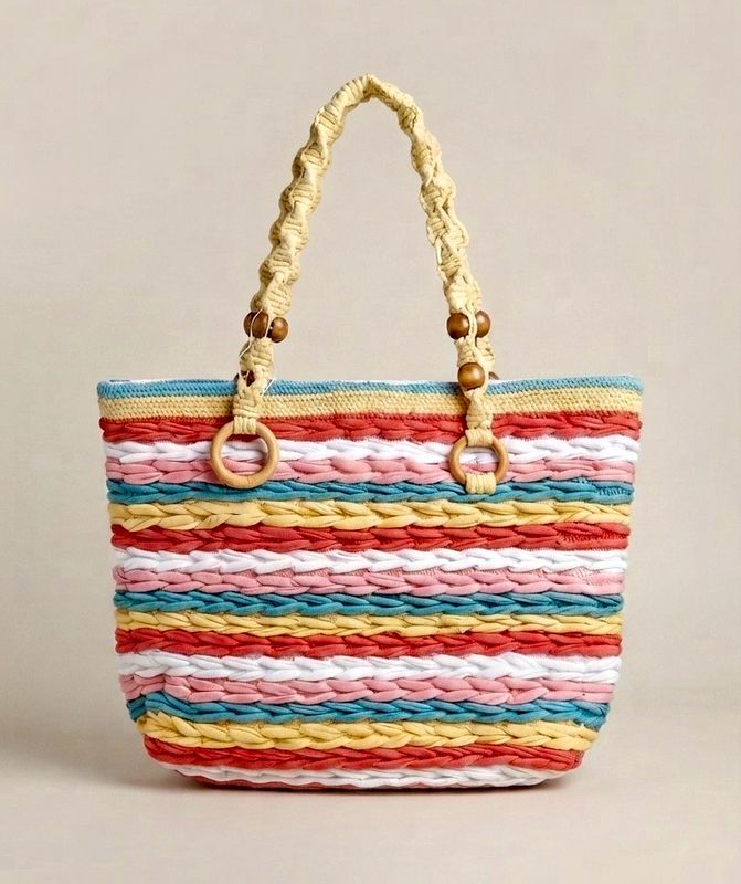 Woven Bag With Braided Stitches / 40*45 cm / شنطة نسيج بغرزة ضفيرة