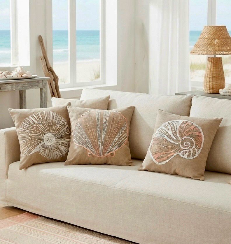 Shells Embroidered Cushions / 45*45 cm / خدديات مطرزة بقواقع